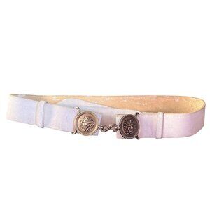 Antique French Military Officers Belt Medusa Metal Snake Buckle White Pre WWII T